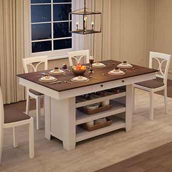 60-Inch Kitchen Island with Storage, Farmhouse 4 tier Stationary Island Table with Large Countertop