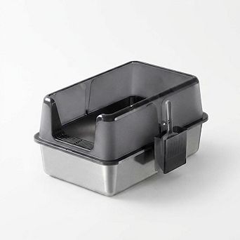 Stainless Steel Non-Stick Litter Box w/Lid, High Sided, Anti-Leak, Easy Clean, for Big Cats & Rabbit