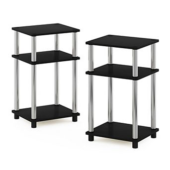 Furinno 2 Packs 15.5" x 15.5" x 17.8" Wood Nightstand Bedside Table with Drawer & Shelf