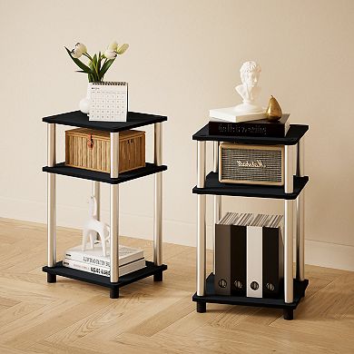 Furinno 2 Packs 15.5" x 15.5" x 17.8" Wood Nightstand Bedside Table with Drawer & Shelf