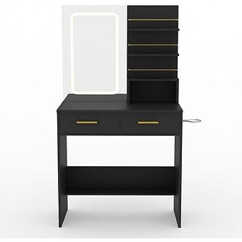 Vanity Set with Adjustable LED Lights, Drawers, Shelves & Charging