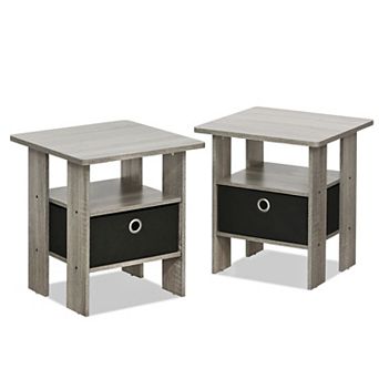 Furinno 2-Pack 15.51" x 15.5" x 17.52" Wood Nightstand Bedside Table with Drawer & Shelf