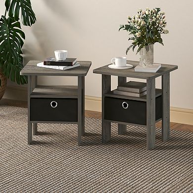 Furinno 2-Pack 15.51" x 15.5" x 17.52" Wood Nightstand Bedside Table with Drawer & Shelf