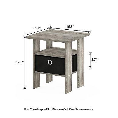 Furinno 2-Pack 15.51" x 15.5" x 17.52" Wood Nightstand Bedside Table with Drawer & Shelf