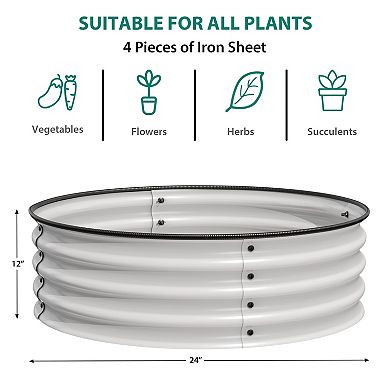 2x1ft Round Galvanized Steel Raised Bed Quick Assembly, Safe Rubber Edges for Planting & Landscaping