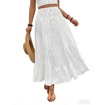 Women's High Waist Tiered Maxi Skirt Casual Flowy A Line Long Skirt