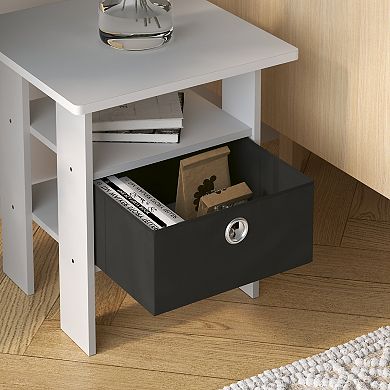 Furinno 2-Pack 15.51" x 15.5" x 17.52" Wood Nightstand Bedside Table with Drawer & Shelf