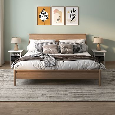 Furinno 2-Pack 15.51" x 15.5" x 17.52" Wood Nightstand Bedside Table with Drawer & Shelf