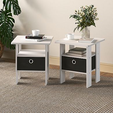 Furinno 2-Pack 15.51" x 15.5" x 17.52" Wood Nightstand Bedside Table with Drawer & Shelf