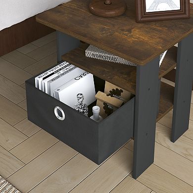 Furinno 15.51" x 15.5" x 17.52" Wood Nightstand Bedside Table with Drawer & Shelf
