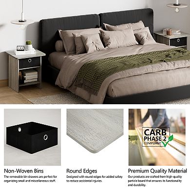 Furinno 15.5" x 15.5" x 17.8" Wood Nightstand Modern Bedside Table with Drawer & Shelf