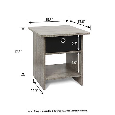 Furinno 15.5" x 15.5" x 17.8" Wood Nightstand Modern Bedside Table with Drawer & Shelf