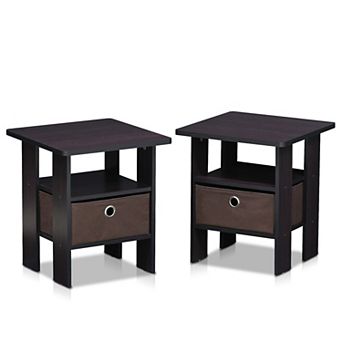 Furinno 2-Pack 15.51" x 15.5" x 17.52" Wood Nightstand Bedside Table with Drawer & Shelf