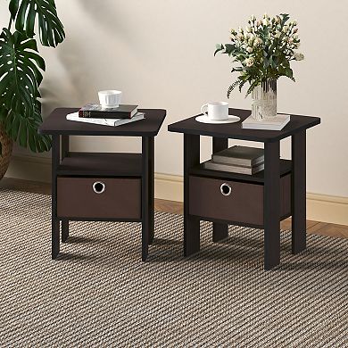 Furinno 2-Pack 15.51" x 15.5" x 17.52" Wood Nightstand Bedside Table with Drawer & Shelf