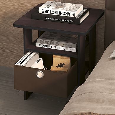 Furinno 2-Pack 15.51" x 15.5" x 17.52" Wood Nightstand Bedside Table with Drawer & Shelf