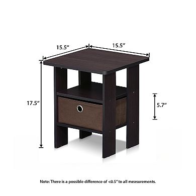 Furinno 2-Pack 15.51" x 15.5" x 17.52" Wood Nightstand Bedside Table with Drawer & Shelf