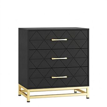 3 Drawer Dresser for Bedroom, Closet, Modern Bedroom Dresser with Gold Handles, Wooden Chest Drawer