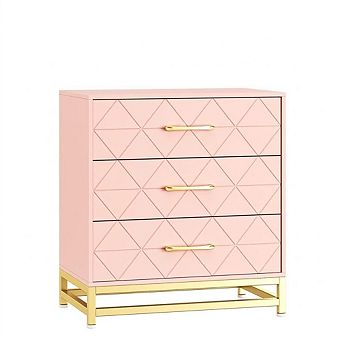 3 Drawer Dresser for Bedroom, Closet, Modern Bedroom Dresser with Gold Handles, Wooden Chest Drawer
