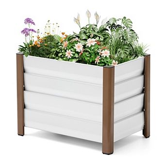 Deep Aluminum Raised Garden Bed, Rounded Anti-Cut Edges, Drainage Holes, for Patio/Balcony/Yard