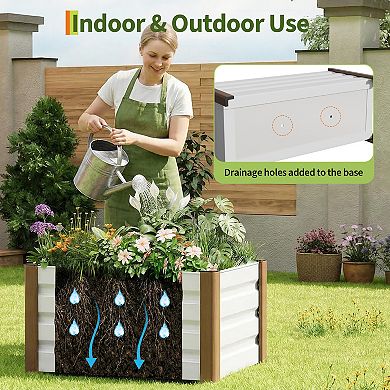 Deep Aluminum Raised Garden Bed, Rounded Anti-Cut Edges, Drainage Holes, for Patio/Balcony/Yard