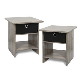 Furinno 2 Packs 15.5" x 15.5" x 17.8" Wood Nightstand Bedside Table with Drawer & Shelf
