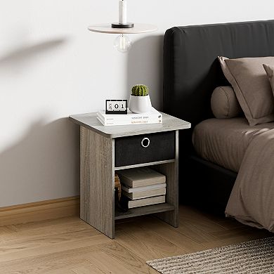 Furinno 2 Packs 15.5" x 15.5" x 17.8" Wood Nightstand Bedside Table with Drawer & Shelf