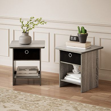 Furinno 2 Packs 15.5" x 15.5" x 17.8" Wood Nightstand Bedside Table with Drawer & Shelf
