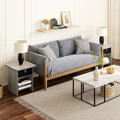 Furinno 2 Packs 15.5" x 15.5" x 17.8" Wood Nightstand Bedside Table with Drawer & Shelf
