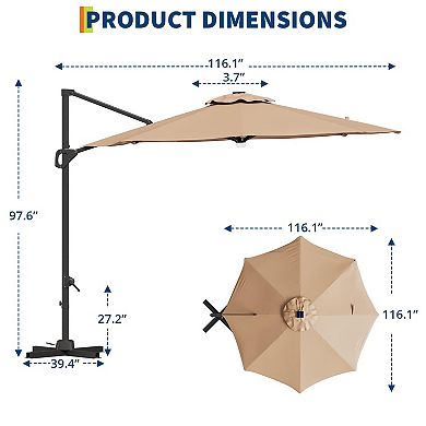 10-Ft Patio Umbrella with Solar LED - High Quality - Durable Design for Daily Use - Easy to Use
