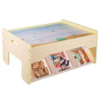 Hey! Play! 63 pc Wooden Train Set with Table