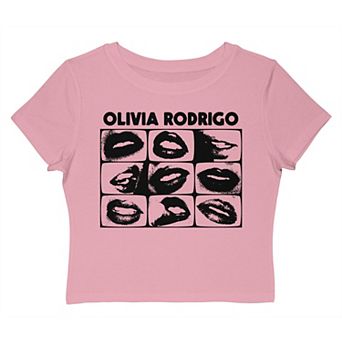 Juniors' Olivia Rodrigo Lips Collage Graphic Baby Tee
