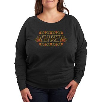 Plus Size Pumpkin Spice Latte Cross-Stitch French Terry Long Sleeve Tee