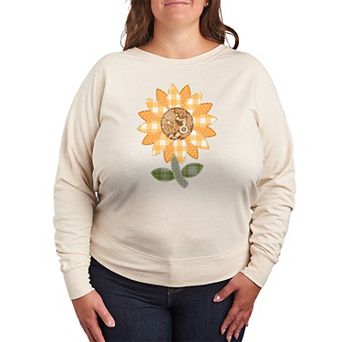 Plus Size Sunflower Patches French Terry Long Sleeve Tee