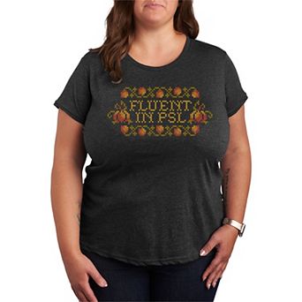 Plus Size Pumpkin Spice Latte Cross-Stitch Graphic Tee