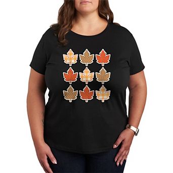 Plus Size Fall Leaves Pattern Grid Graphic Tee