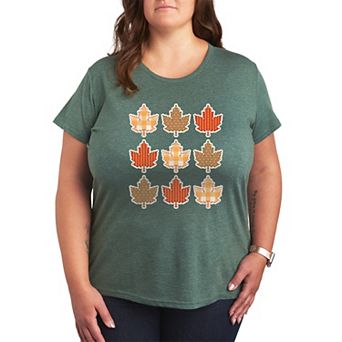 Plus Size Fall Leaves Pattern Grid Graphic Tee