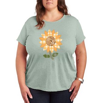 Plus Size Sunflower Patches Graphic Tee