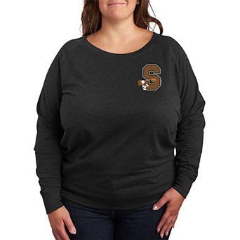 Plus Size Peanut Snoopy Collegiate Football Letter French Terry Long Sleeve Tee