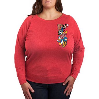 Plus Size Disney's Mickey & Donald Patch Logo French Terry Long Sleeve Tee