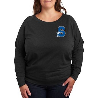 Plus Size Peanut Snoopy Collegiate Letter French Terry Long Sleeve Tee