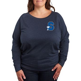Plus Size Peanut Snoopy Collegiate Letter French Terry Long Sleeve Tee