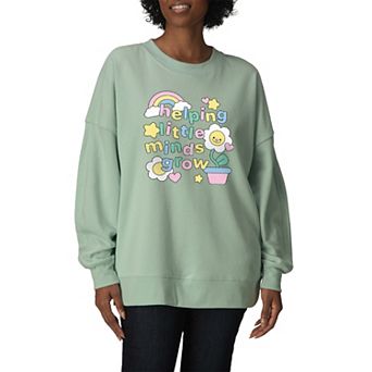 Women's “Helping Little Minds Grow” Teacher Oversized Fleece Crew Sweatshirt