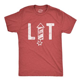 Mens Lit Firework T Shirt Funny 4th of July Parade Firecracker Graphic Novelty Tee