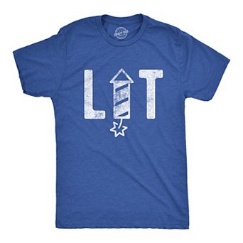 Mens Lit Firework T Shirt Funny 4th of July Parade Firecracker Graphic Novelty Tee