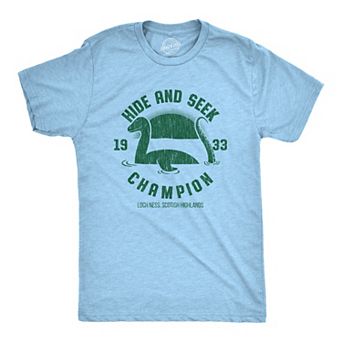 Mens Hide and Seek Champion Loch Ness Monster T Shirt Funny Sea Creature Graphic Tee