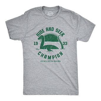 Mens Hide and Seek Champion Loch Ness Monster T Shirt Funny Sea Creature Graphic Tee