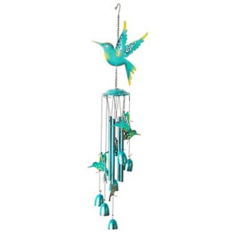 G128 Blue Hummingbird Wind Chimes for Outside, 32" Metal Outdoor Windchime for Garden