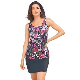 Swim 365 Women's Plus Size Longer-Length Scoop Neck Tankini Top