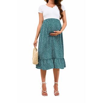 Women's High Waist Midi Maternity Skirt for Pregnancy