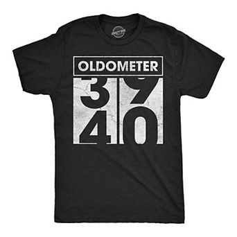 Mens Funny T Shirts Oldometer 39 to 40 Sarcastic Birthday Graphic Novelty Tee for Men